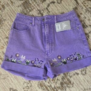 Disney Purple Embroidered Jean Shorts